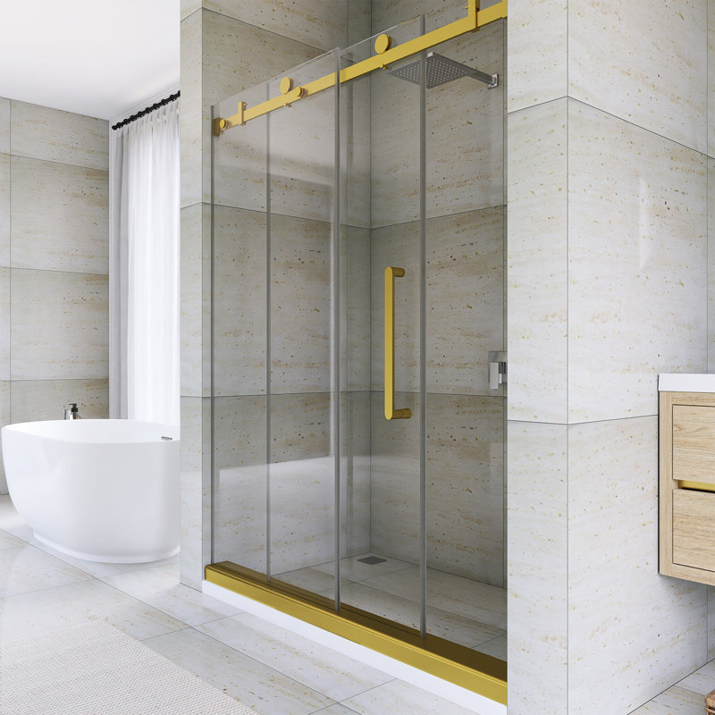 56-60 "W X 76" H Single Sliding Frameless  Shower Door, Brushed Gold