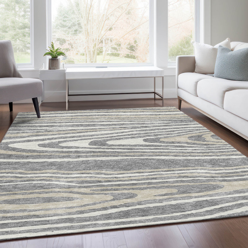 Tapis gris Prisco lavable à la machine de qualité supérieure, Rectangulaire 8 pi x 10 pi