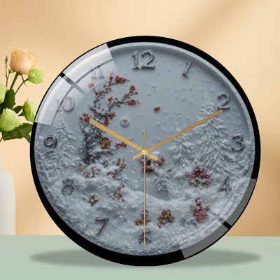 Clock-With-Winter-Landscape Art - 12‘’ Modern Glass Wall Clock