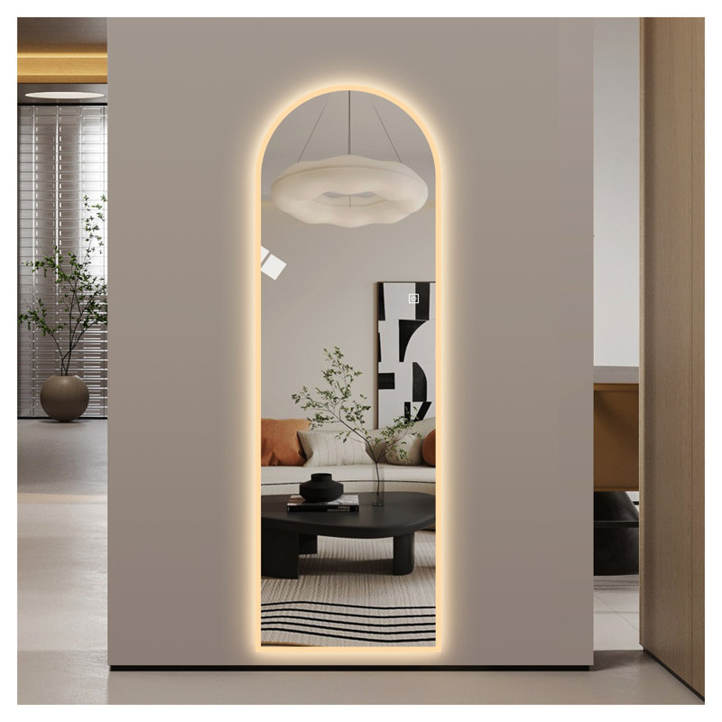 65" x 21" Symmetrical Arch LED Full Length Wall Mirror, Dimmable 3-Color Lighted Mirror with Frosted Border