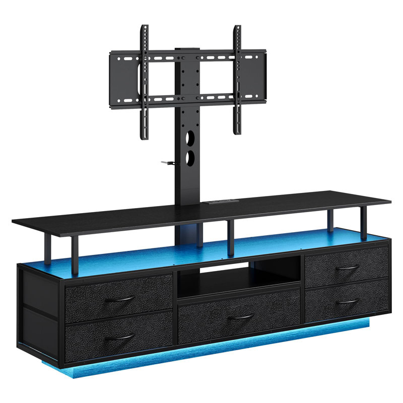 Led Tv Stand With Mount For 45/55/65/70 Inch Tvs, Tv Stand With Power Outlets And Storage, Black
