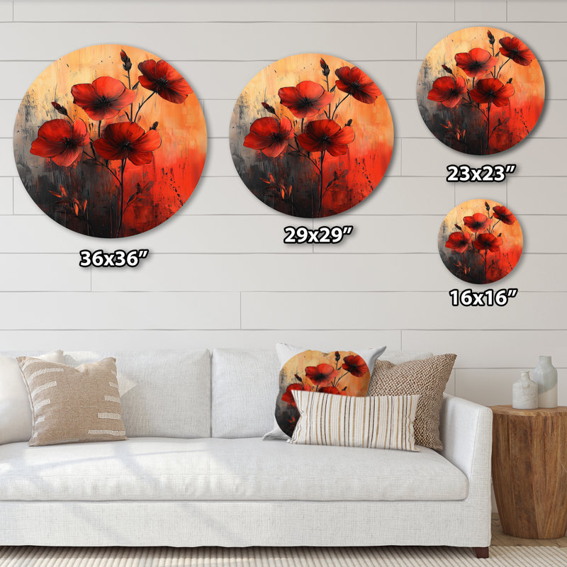Décoration murale ronde en métal Burniant Geraniums In Fiery Shades Expression I - Geraniums, H 23 po x l 23 po