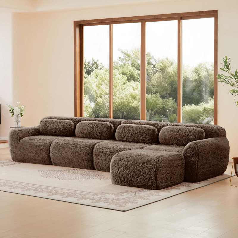 L-Shaped Soft And Fluffy Plush Fabric,Modular Sectional Sofa Couches,32D High Density Sponge Bottom Anti-Slip Design