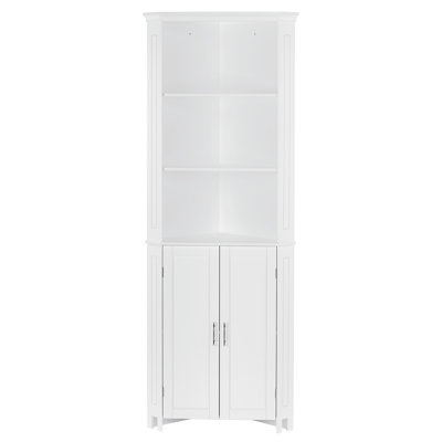 RiverRidge Somerset Tall Corner Bathroom Cabinet Storage Organizer with Doors and an Adjustable Shelf - White
