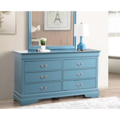 Commode de chambre à coucher en bleu sarcelle - G3180-d avec quincaillerie en métal et base stable pour moulures décoratives