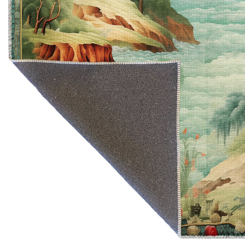 Tapis décoratif à motif de rivière, de forêt et de cigogne Gobelin, Rectangle 5 pi 1,02 po x 7 pi 6,55 po