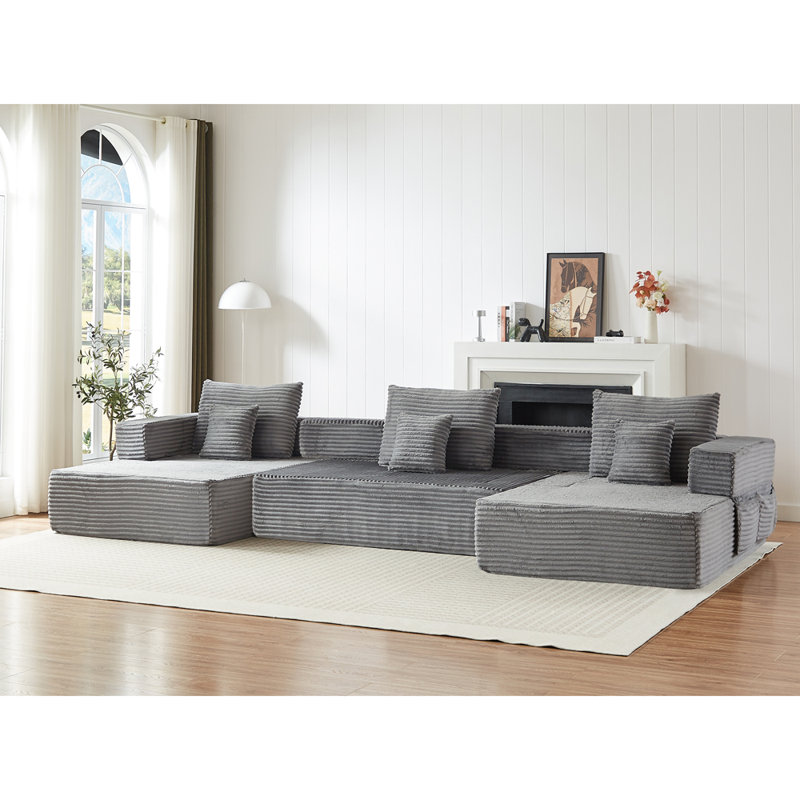 Très grand canapé de 137 pouces, Gray Corduroy