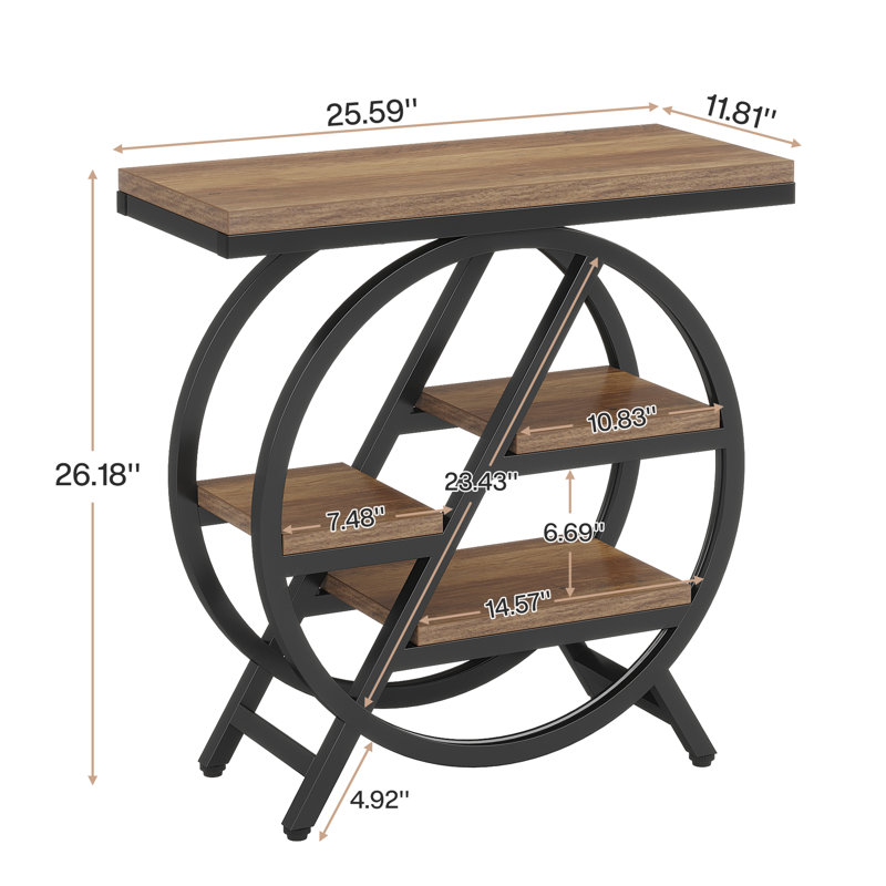 Set Of 2 End Table For Living Room, Wood Narrow Sofa Side Table With Storage And Metal Frames, Dark Brown Wood