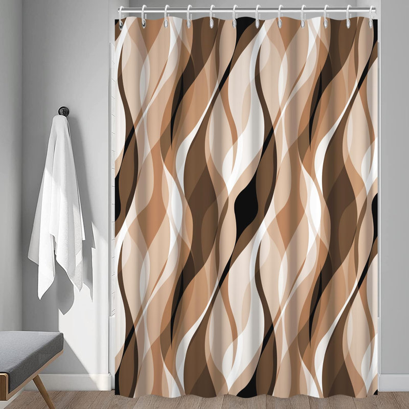Brown Pack of 1 72"W x 72"L Modern Abstract Black and Grey Striped Shower Curtain Set with Hooks, 243.84cm H x 182.88cm W
