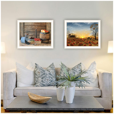 Trendy Decor 4U 2- Piece Vignette Autumn Sunrise, Fruit Of The Spirit White Framed Wall Art For Living Room, Bedroom Wall Art Print For Home Decor By Billy Jacobs
