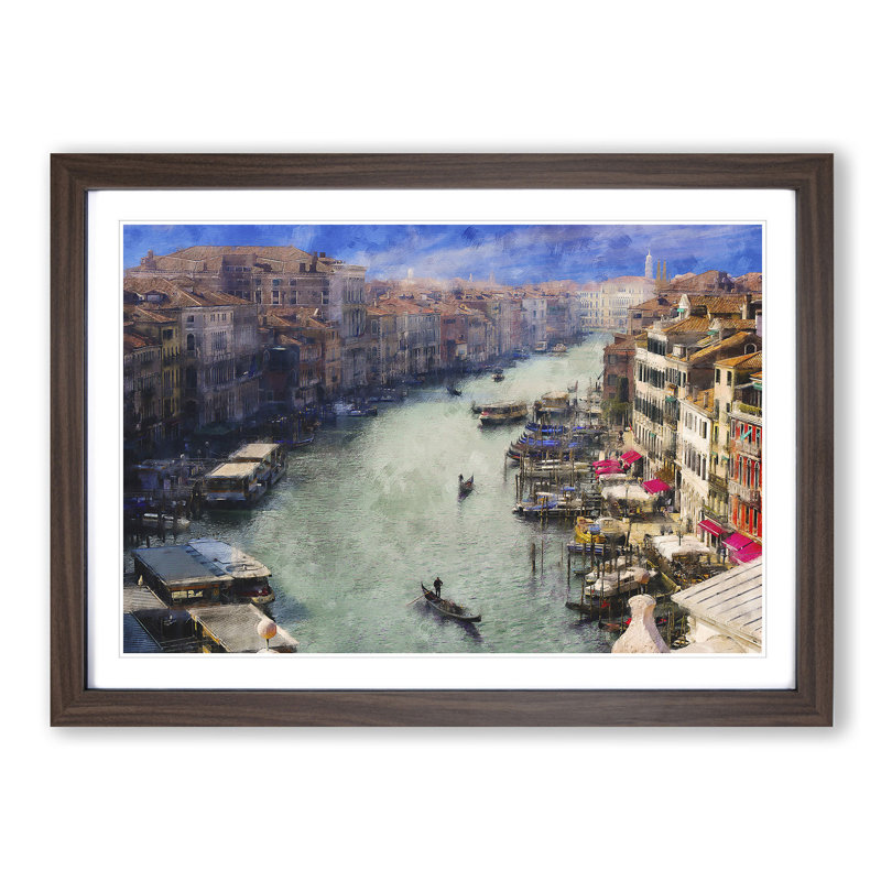 Grand Canal In Venice Italy - Single Picture Frame Painting on MDF, 27cm H x 36cm W x 2cm D, Walnut Framed