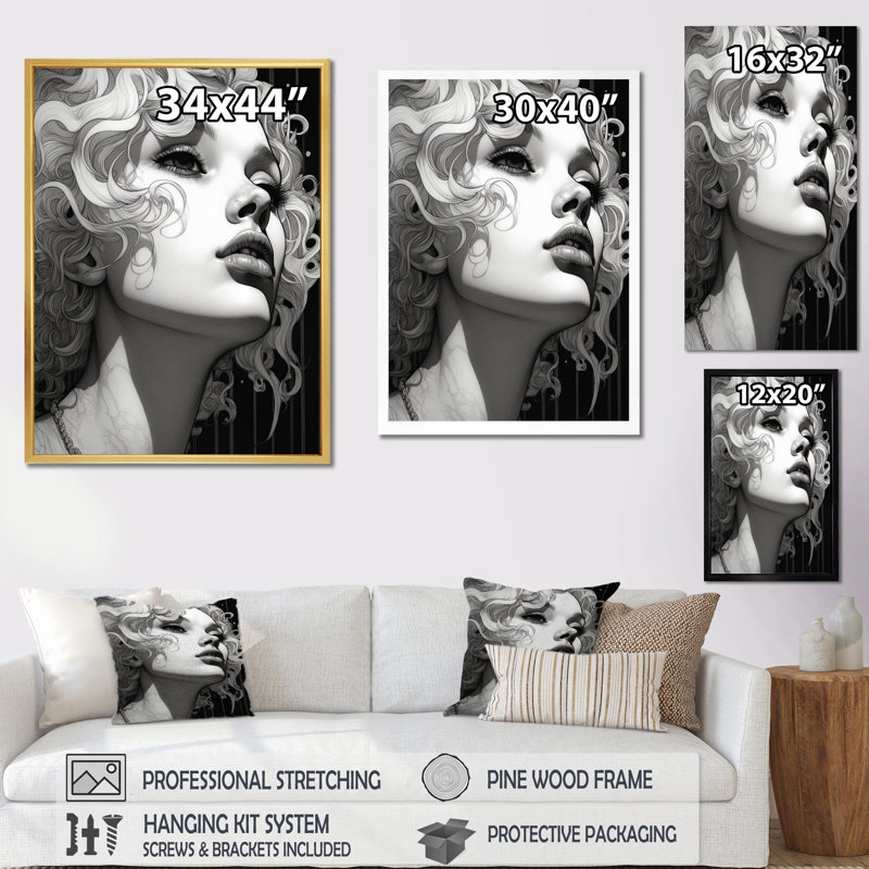 «Dreamy Beauty Mysterious Woman», portrait sur toile, Cadre naturel flottant, H 32 po x l 16 po x P 1 po