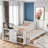 Multifunctional Marksbury With Desk And Storage Shelves, Built-in Trundle And 3 Drawers-906378989