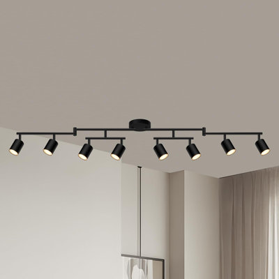 Plafonnier à 8 lumières sur rail, luminaires sur rail Kichen noir mat, têtes rotatives, lumières sur rail DEL réglables modernes pour la cuisine / le couloir, sans ampoule GU10