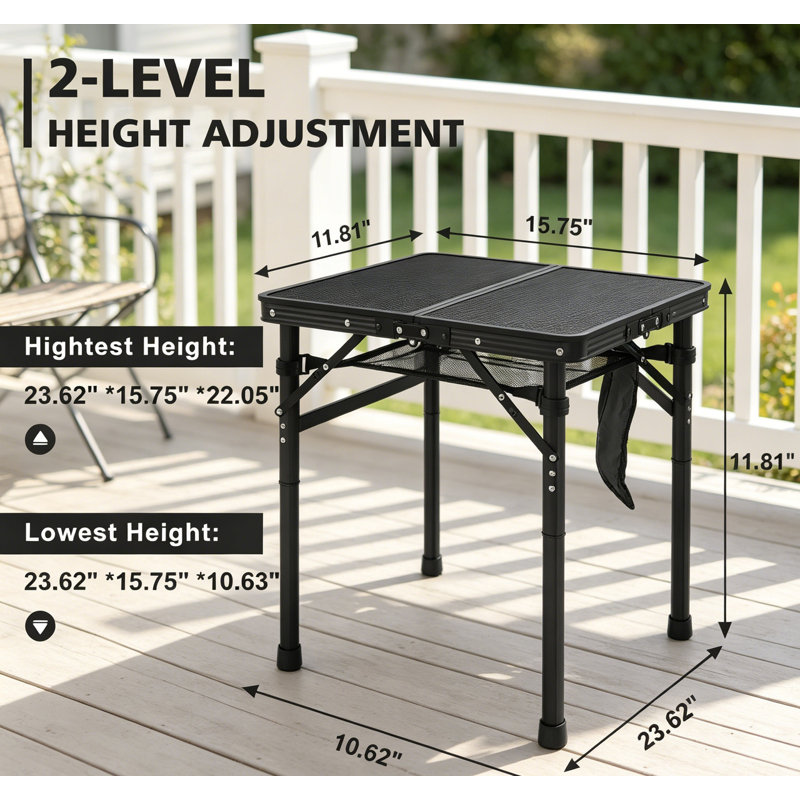 Table de camping de 2 pi avec bureau en filet, petite table de barbecue pliable et portable avec sac en filet, noir
