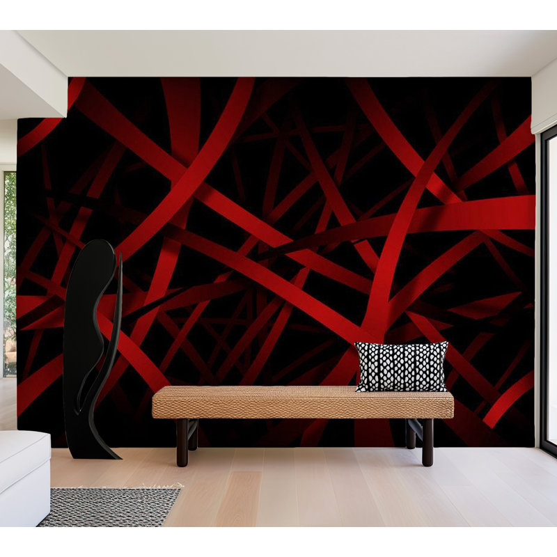 Ammi Abstract Wall Mural, 110" L x 157" W, Black/Red