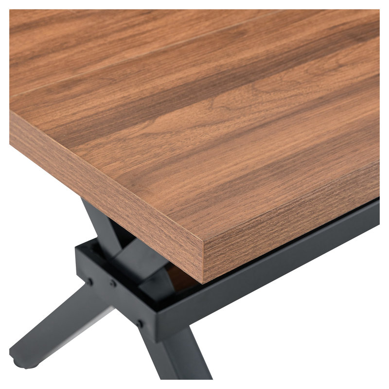 Table de salle à manger industrielle 71 "avec tablette de rangement - plateau en bois de noyer et base en X en métal noir, grande table de cuisine rectangulaire pour 6 à 8 personnes
