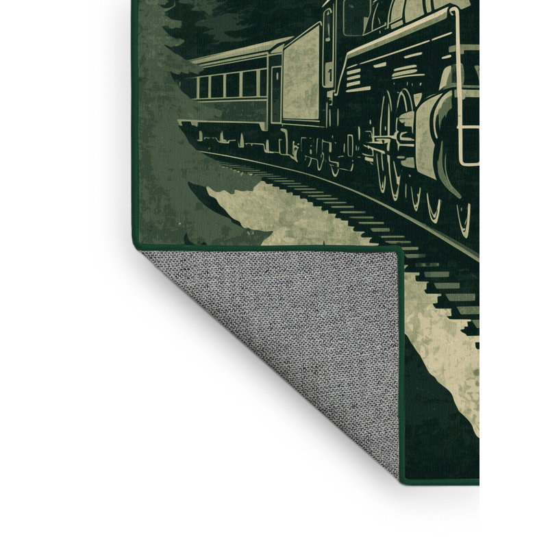 Tapis de train rustique vert lavable à la machine, 3 X 5