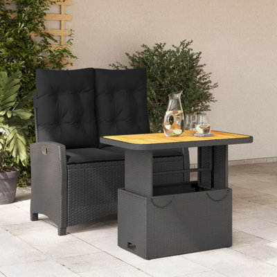 Red Barrel Studio® 2 Piece Patio Dining Set With Cushions Black Poly Rattan