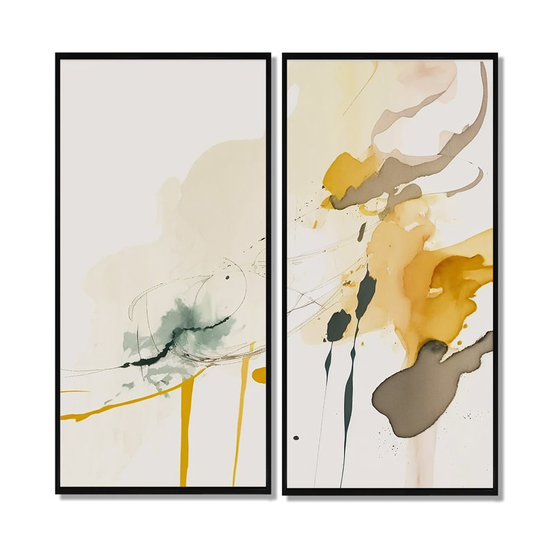 Touched By Mustard - jaune et gris ultime II - impressions sur toile bleues modernes, 32" H x 32" W, Black