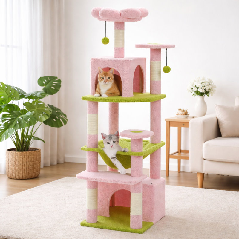 Arbre à chat avec poteau à griffes de 53,5 po et poteaux à griffer inclus, avec plateforme et panier