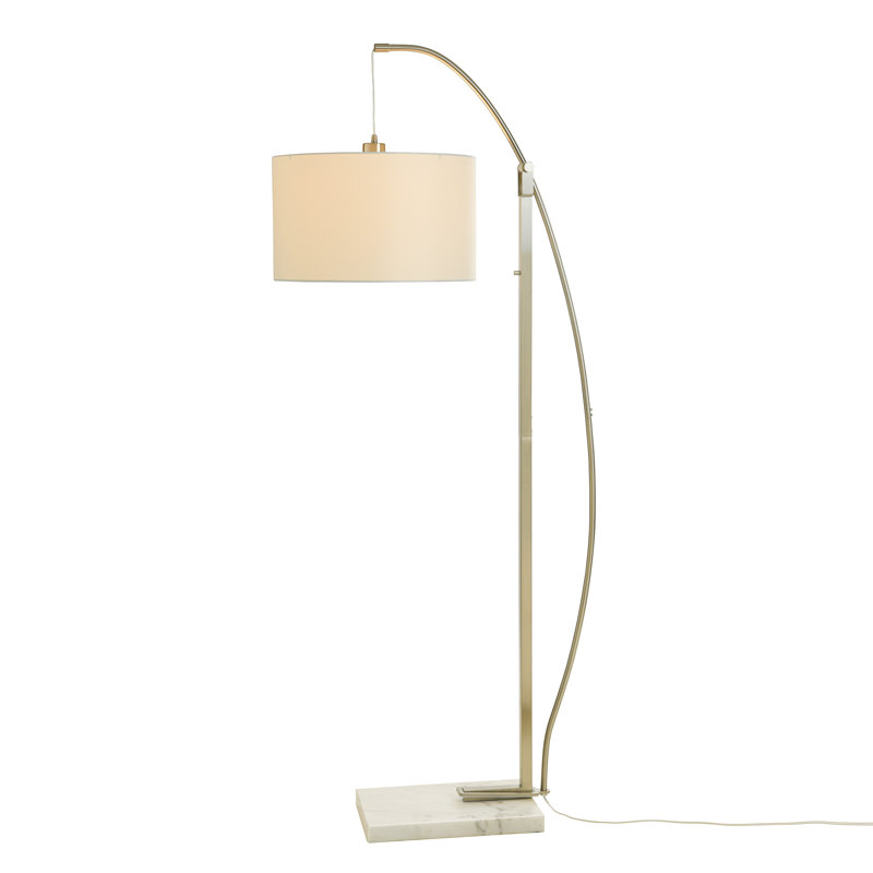 Lampe sur pied Ellison Arc - Acier brossé - Abat-jour blanc