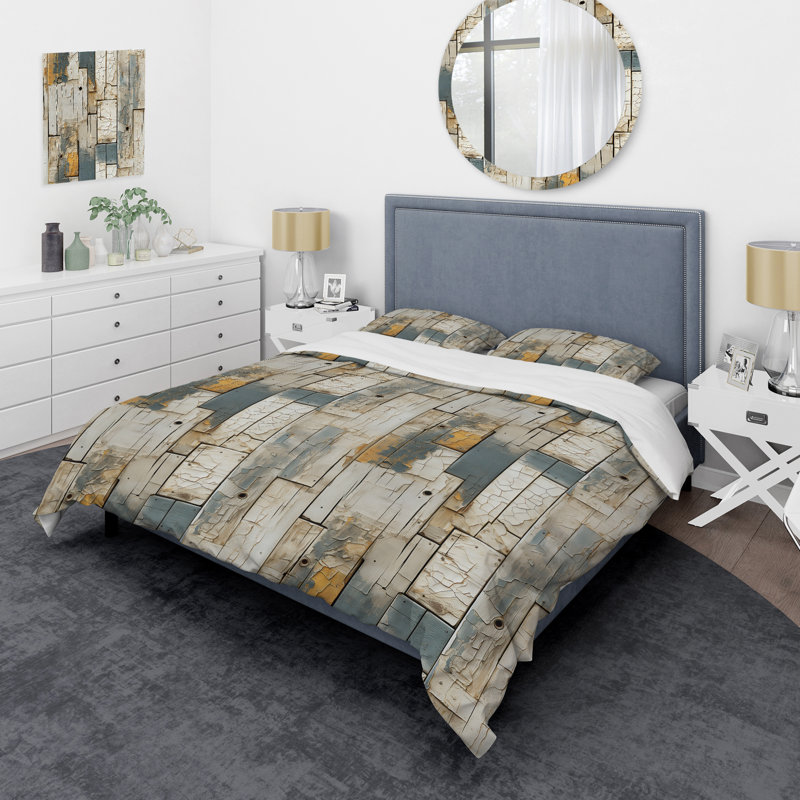 Ensemble de housse de couette à palette de bois gris, Housse de couette pour grand lit et 2 taies décor