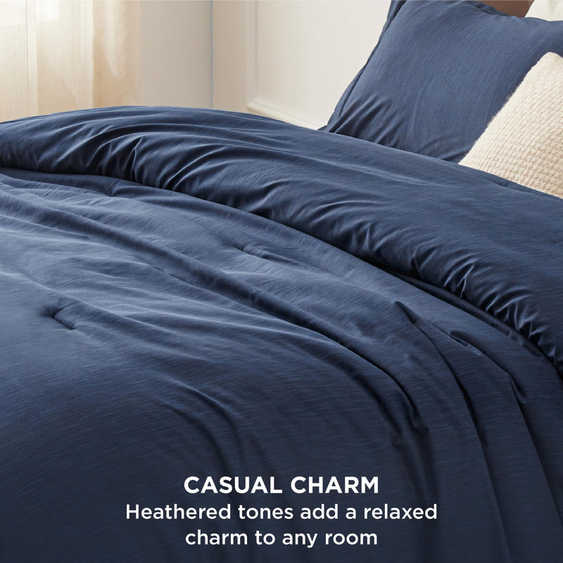 Bedsure Cationic Dyed Printed Comforter Set, Navy, Oversized Queen Comforter + 2 Standard Shams