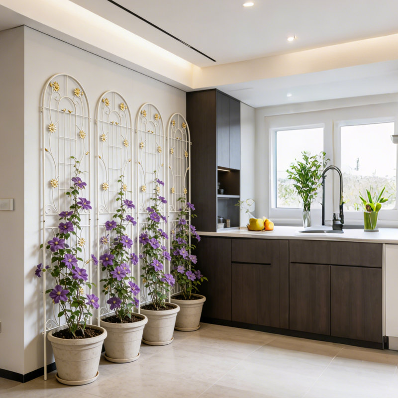 Ensemble de 4 plantes d'extérieur en métal résistantes à la rouille pour jardin et treillis blanc, Blanc, crème