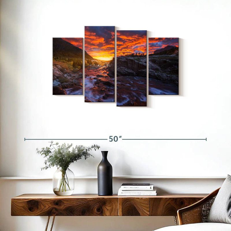 Alvord Fiery Sunset Over River Rapids, H 22 po x l 36 po