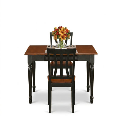 Black and Cherry Asian Hardwood Rectangle Dining Table Set with Drop Leaf and 2 Drawers with Kitchen Chairs