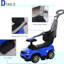 Poussette pour voiture à pousser avec siège amovible et espace de rangement pour enfants de 1 à 3 ans, bleue, avec barrière de sécurité réglable.