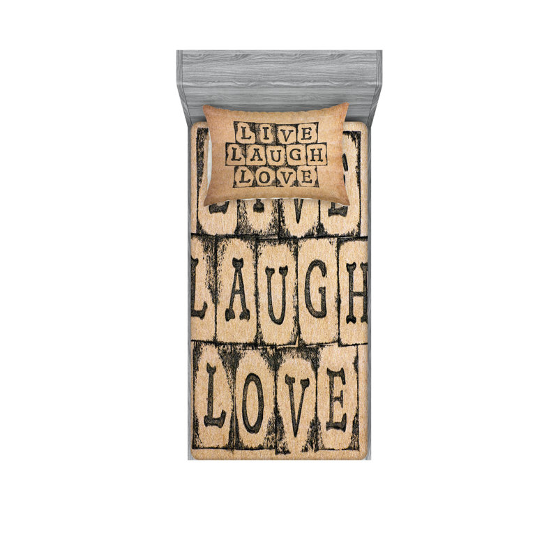 Ensemble de draps et taies décoratives Ambesonne Live Laugh Love, brun pâle noir