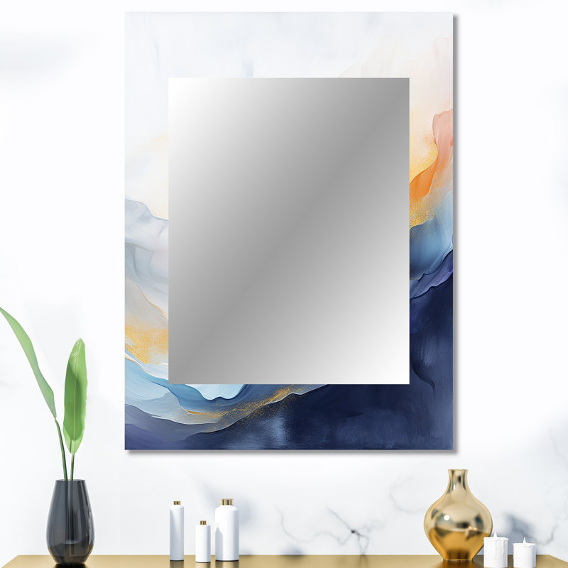 Blue And Yellow Marble Storm I - Large Wall Mirror On Metal, 40" x 30"
