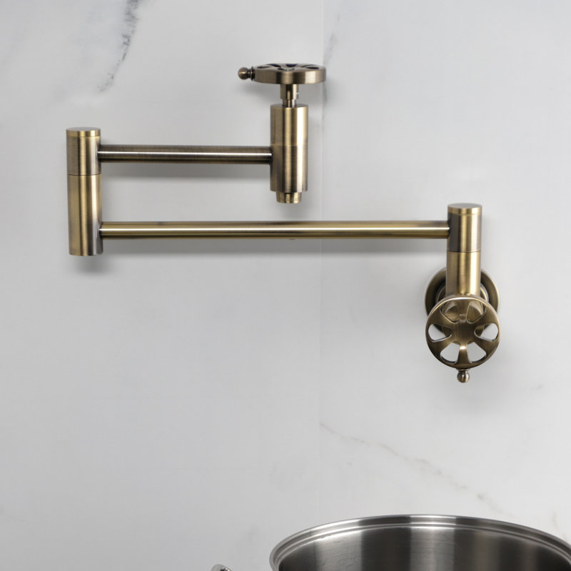 Kingston Brass Belknap Two-Handle 1-Hole Wall Mount Pot Filler Faucet, Antique Brass