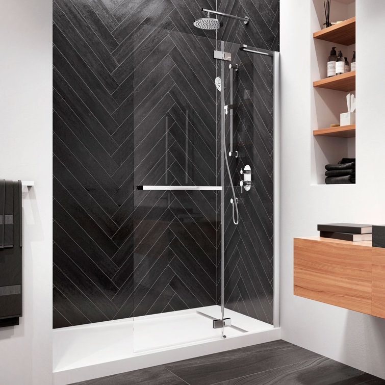 Pratika 41.62'' - 42.43'' W x 77'' H Pivot Frameless Shower Door with Clear Glass