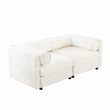 Stylish White Chenille 2-Seater Sofa with Storage, Cylindrical Backrest and Armrests, Modern Fabric Loveseat