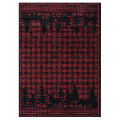 Tapis rouge / noir en polypropylène tissé à la machine Aaniylah