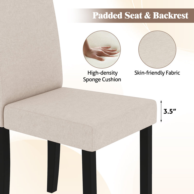  Ensemble de 2 chaises de salle à manger rembourrées en bois d'hévéa, 2, Beige