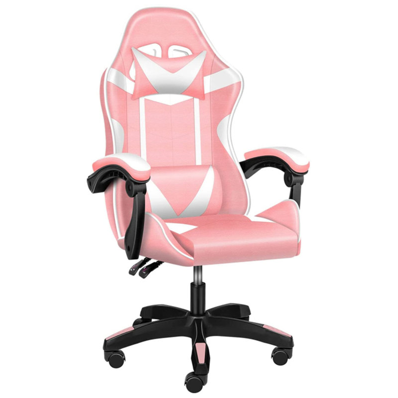 Inbox Zero Adjustable Reclining Ergonomic Swiveling PC & Racing Game Chair, Pink
