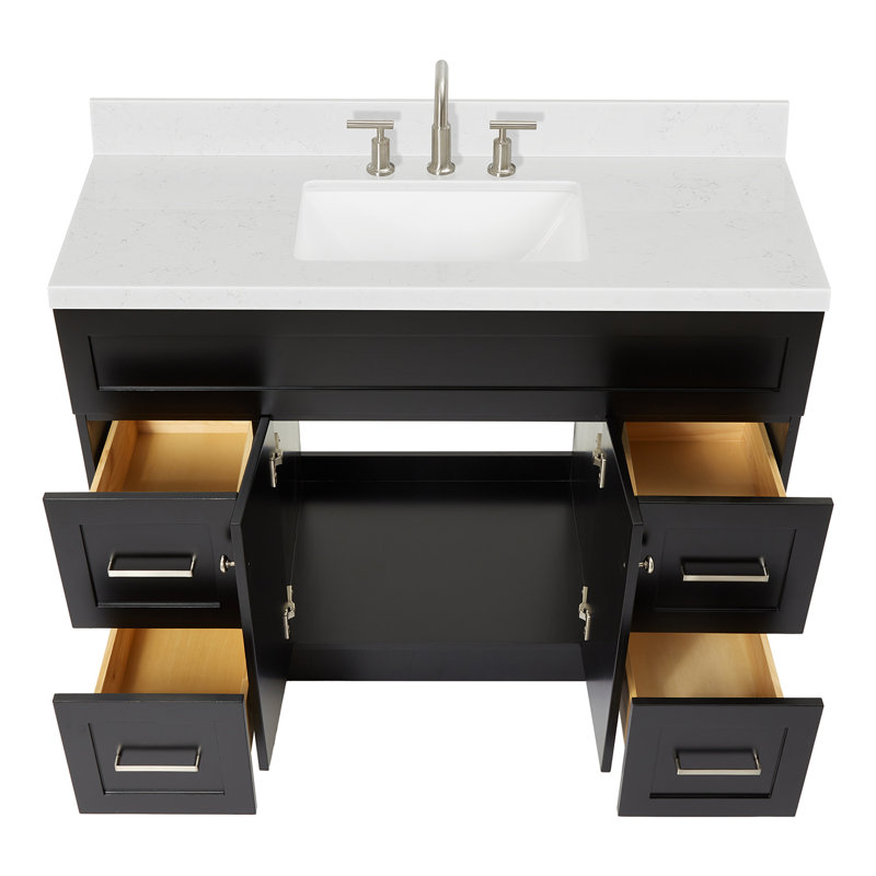 Hamlet 48.25'' Bathroom Vanity with Carrara Quartz Top, Black