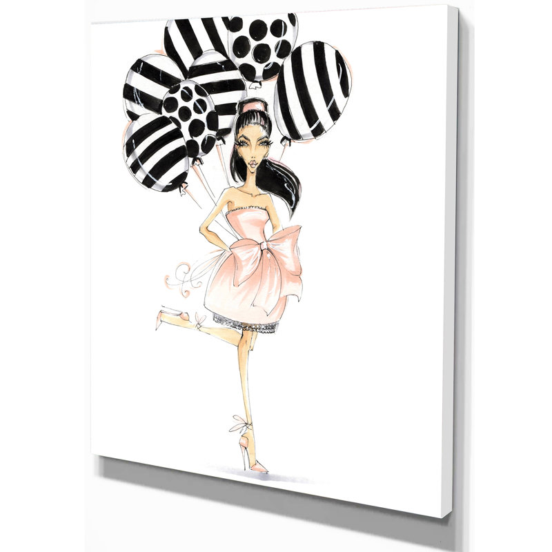 Fille avec des ballons-impression d’art graphique sur toile tendue, H 20 po x l 12 po x P 1po