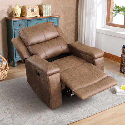 Fauteuil inclinable manuel en cuir végétalien de 37 po de large avec porte-gobelet intégré Emony