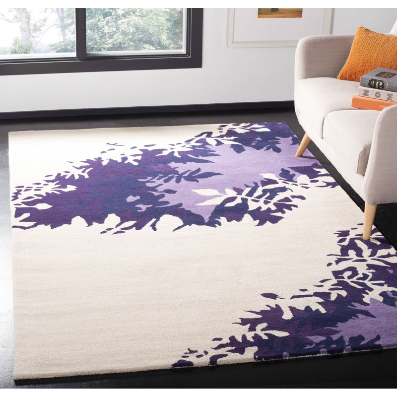 Tapis floral en laine et viscose touffeté à la main Avayah Soho, Rectangle 7 pi 6 po x 9 pi 6 po