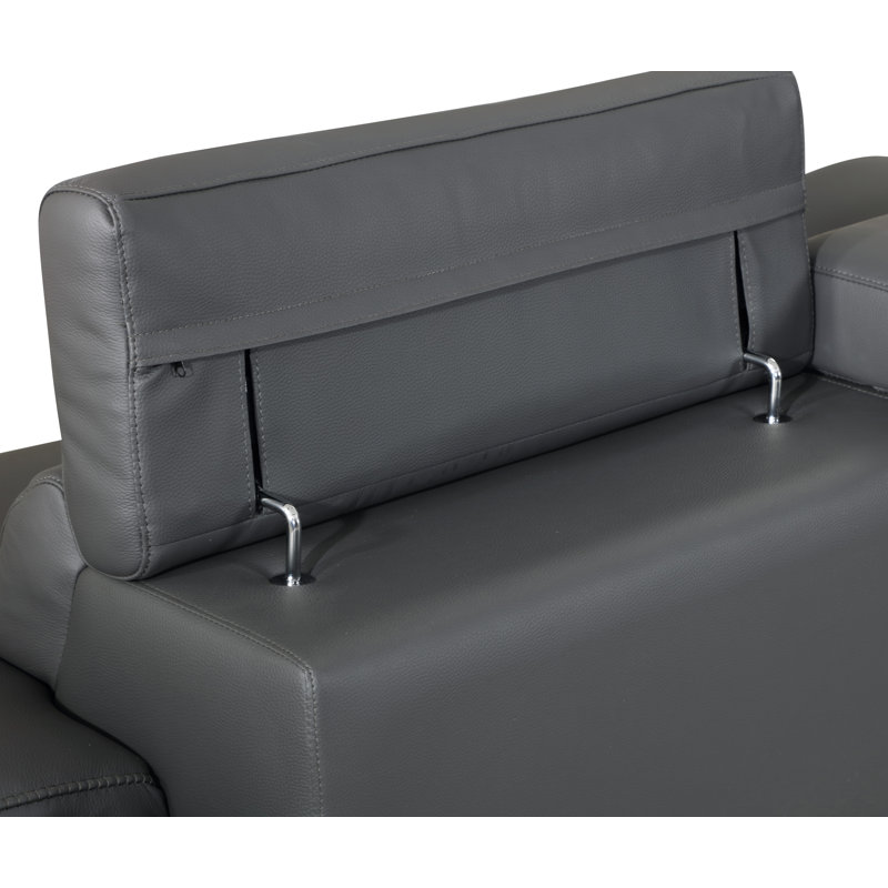 Dark Gray Genuine Leather Chair with Adjustable Headrest, Dark Gray Genuine Leather