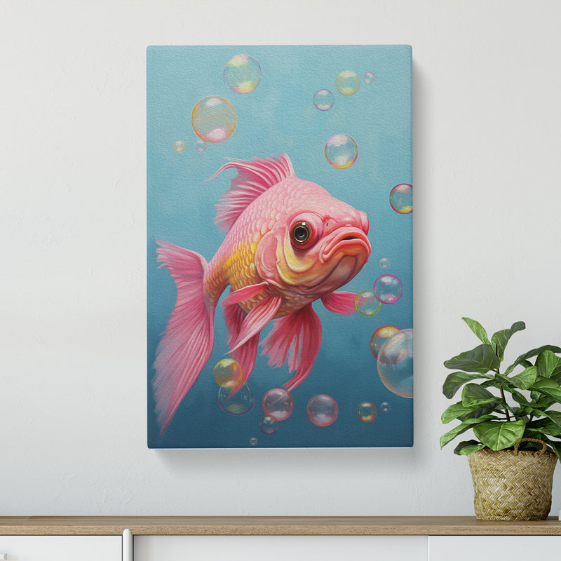 Fish Bubble Gum Painting - Wrapped Canvas, 60cm H x 40cm W x 3cm D