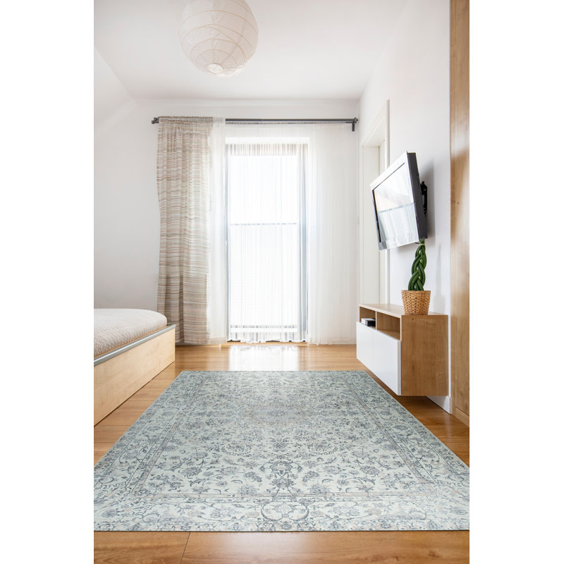 Tapis traditionnel beige en laine noué à la main, Rectangle 6 pi x 9 pi