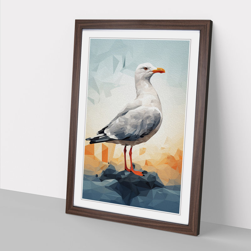 Seagull Geometric - Single Picture Frame Print on Wood, 46cm H x 34cm W x 2cm D, Walnut
