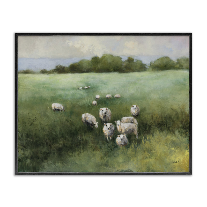  «Field Day Sheep», estampe numérique par Julia Purinton, H 11 po x l 14 po, Giclée encadrée noir minuit