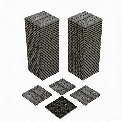 48PCS WPC Deck Tiles 30×30cm, 2D Wood Grain Interlocking Patio Flooring, M-Shape Snap-Lock Outdoor Tiles for Balcony, Garden, Poolside, Gray